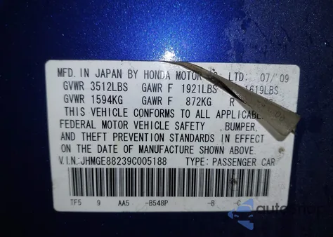 2009 Honda Fit from USA, damaged, VIN JHMGE88239C005188